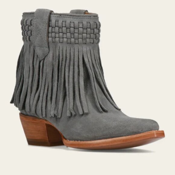 NEW FRYE Nubuck Leather Sacha Short Fringe Boots Steel Blue for women 2511 15M8 - Picture 4 of 9